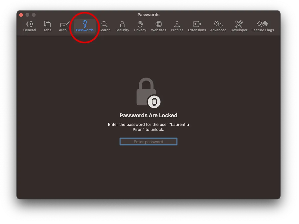 Accedi alle password in Safari