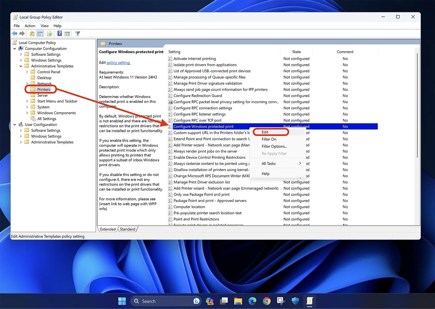 Configure Windows protected print