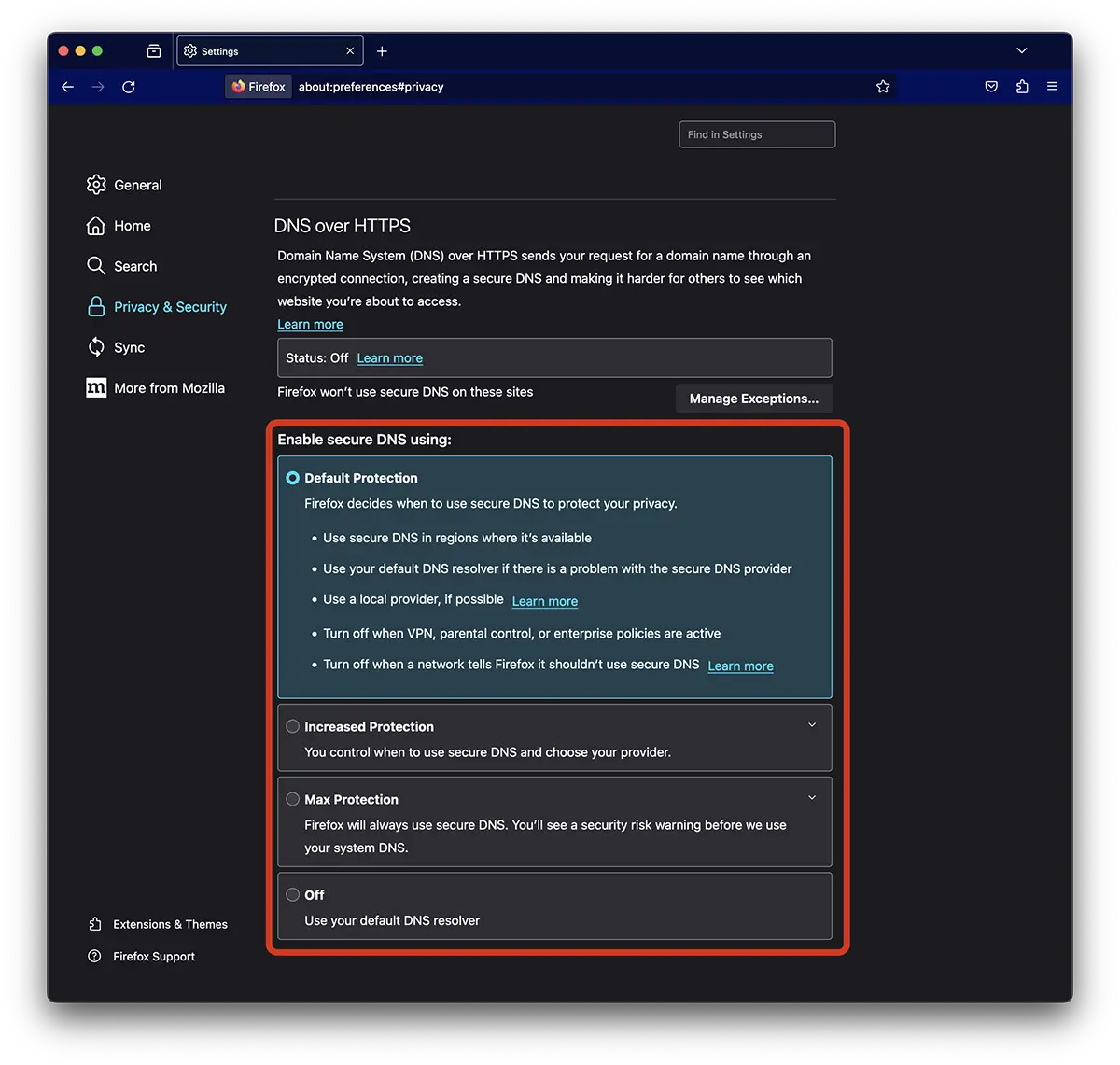 DNS ผ่าน HTTPS สำหรับ Firefox